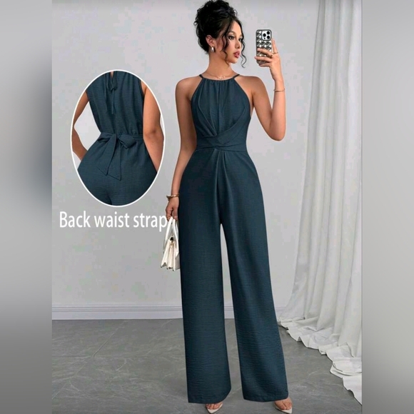 SHEIN Pants - Firerie Summer Casual Halter Jumpsuit, Solid Color